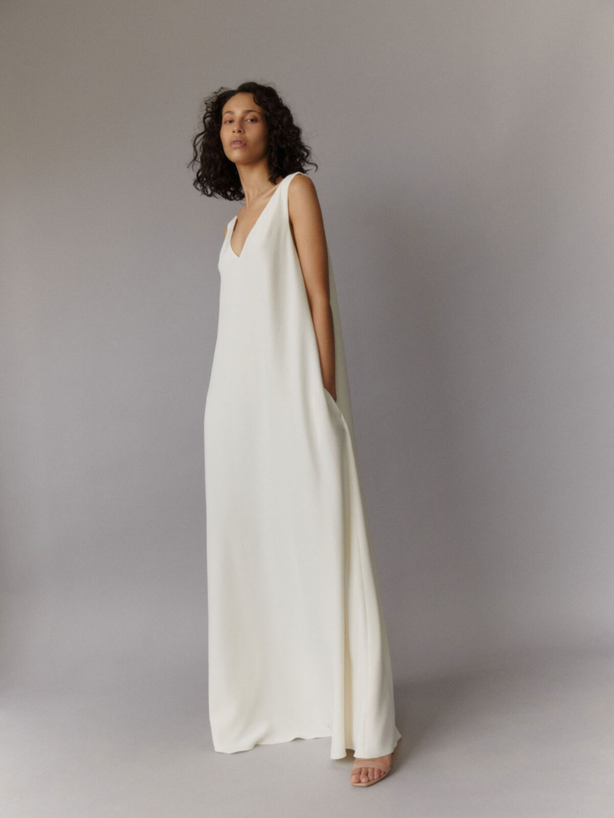 buttermilk a-line gown in soft silk crepe