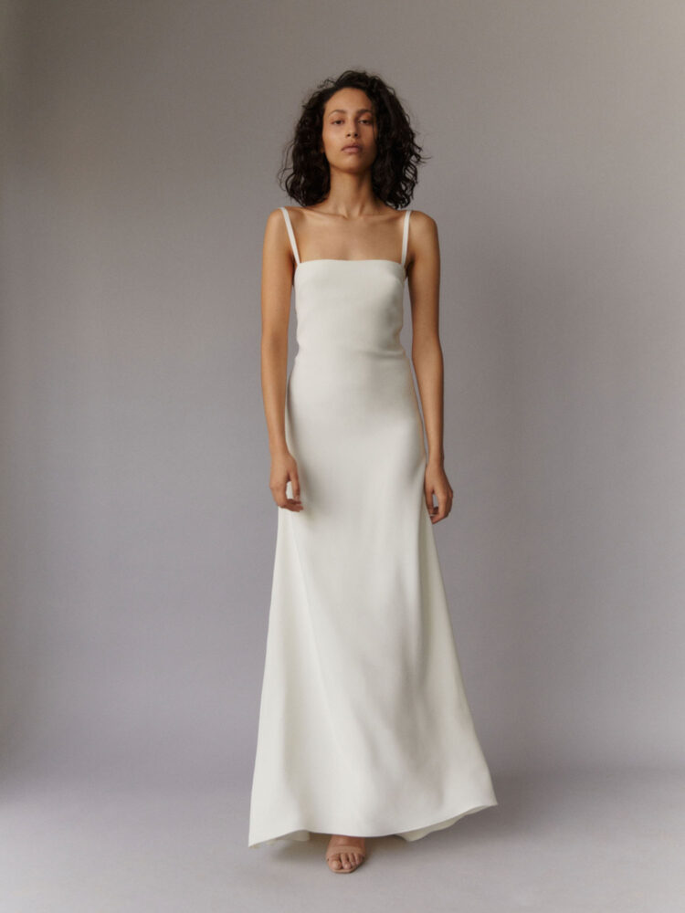 minimalist slip wedding dress in buttery soft silk crepe
